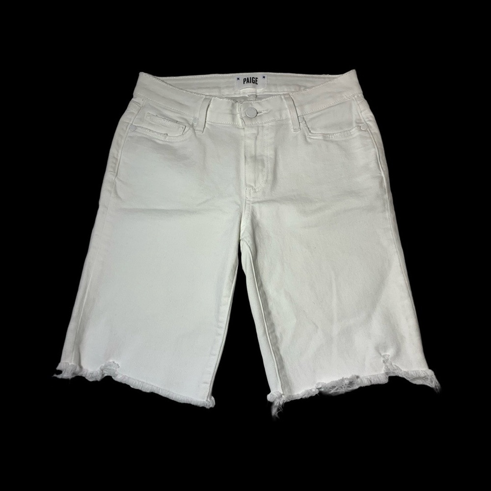 PAIGE DENIM Jax Knee Short cut off edition in crisp white size 25 - Picture 3 of 10